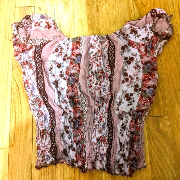 Diab'less Boho Festival Floral Pink Crop Top tank - Picture 2 of 7